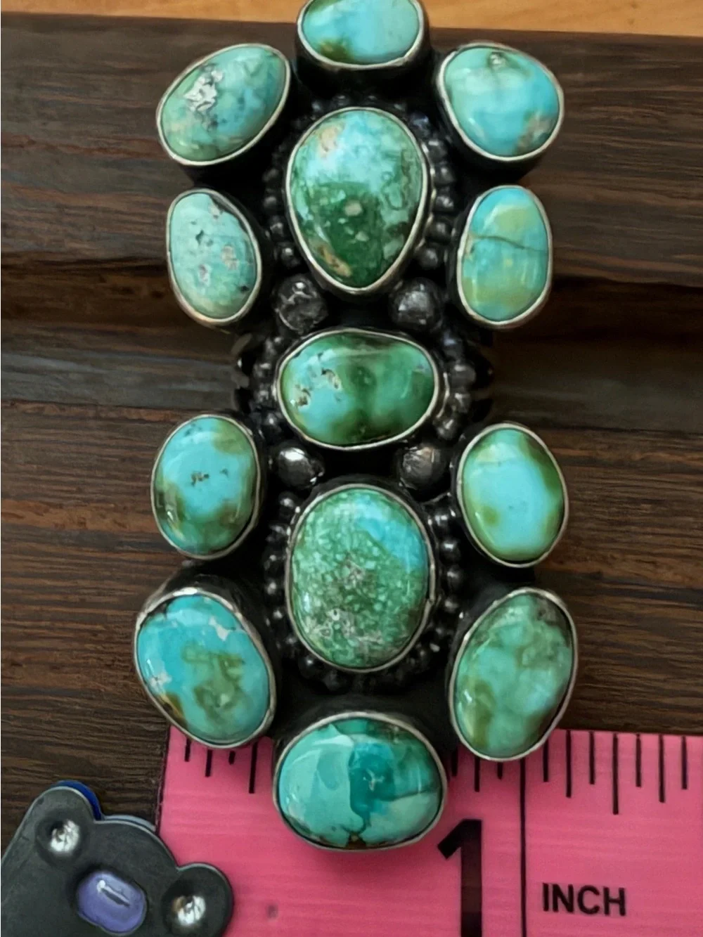 13 Stone Sonoran Turquoise Native Handmade Statement Ring - Green/Blue - Picture 8 of 8